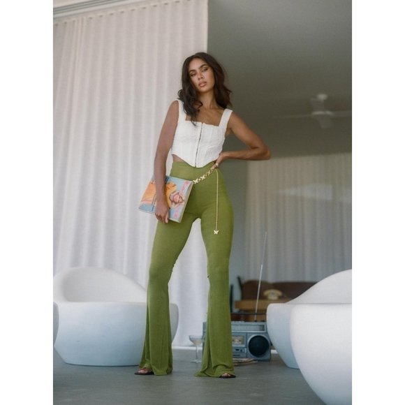 Princess Polly Pants - Princess Polly Boogie Green Flare Pants Sz 8